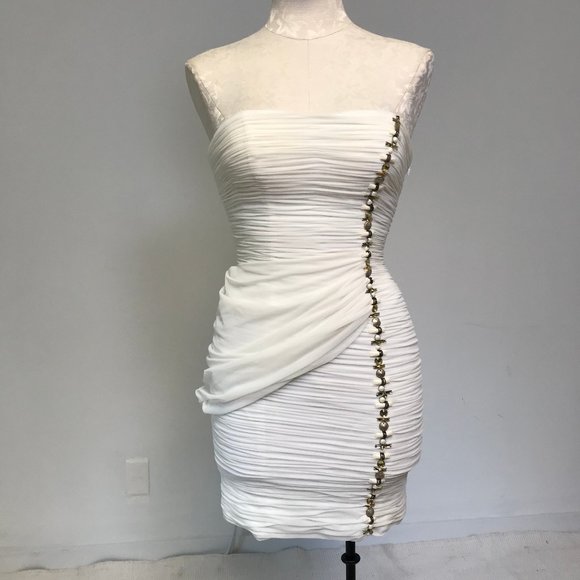 Vintage Dresses & Skirts - Vintage S Bandage Tulle Bodycon Dress White Cream